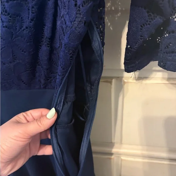 Women's Navy Lace Fit & Flare Long Sleeve Dress/motherhood maternity dress - Picture 6 of 9